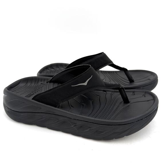 Hoka Women's Black Ora Recovery Wedge Flip Flop Sandals Size 8 - Picture 1 of 8